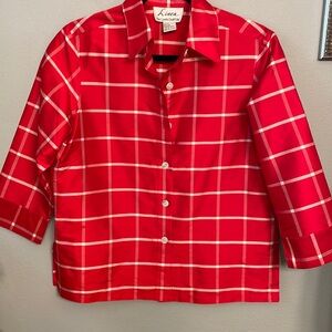 Vintage Silk Red/white Windowpane Button Down size S